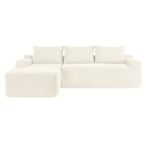 English Elm New3 Cloud Sectional Sofa with L-Shaped Chaise Deep Seat Corduroy Upholstered Modern White Left W3975P519731