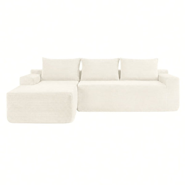English Elm New3 Cloud Sectional Sofa with L-Shaped Chaise Deep Seat Corduroy Upholstered Modern White Left W3975P519731