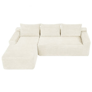 English Elm New3 Cloud Sectional Sofa with L-Shaped Chaise Deep Seat Corduroy Upholstered Modern White Left W3975P519731