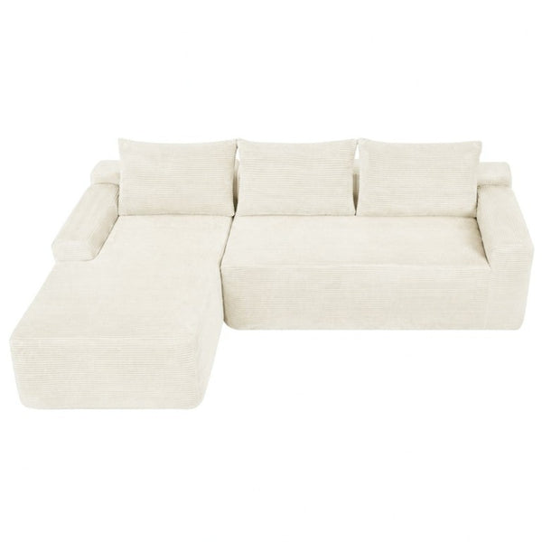English Elm New3 Cloud Sectional Sofa with L-Shaped Chaise Deep Seat Corduroy Upholstered Modern White Left W3975P519731