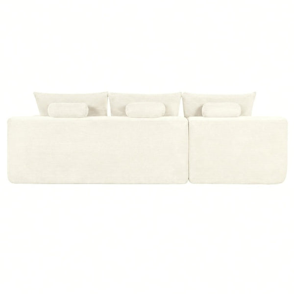 English Elm New3 Cloud Sectional Sofa with L-Shaped Chaise Deep Seat Corduroy Upholstered Modern White Left W3975P519731