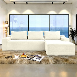 English Elm New3 Cloud Sectional Sofa with L-Shaped Chaise Deep Seat Corduroy Upholstered Modern White Right W3975P519732