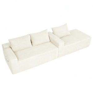 English Elm New3 Cloud Sectional Sofa with L-Shaped Chaise Deep Seat Corduroy Upholstered Modern White Right W3975P519732
