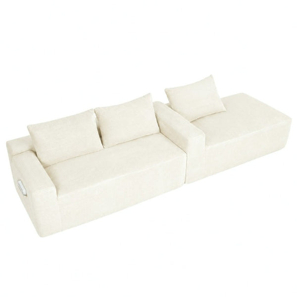 English Elm New3 Cloud Sectional Sofa with L-Shaped Chaise Deep Seat Corduroy Upholstered Modern White Right W3975P519732