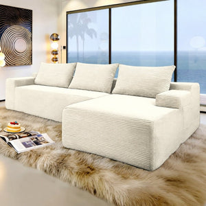 English Elm New3 Cloud Sectional Sofa with L-Shaped Chaise Deep Seat Corduroy Upholstered Modern White Right W3975P519732