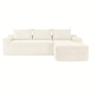 English Elm New3 Cloud Sectional Sofa with L-Shaped Chaise Deep Seat Corduroy Upholstered Modern White Right W3975P519732