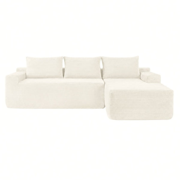 English Elm New3 Cloud Sectional Sofa with L-Shaped Chaise Deep Seat Corduroy Upholstered Modern White Right W3975P519732
