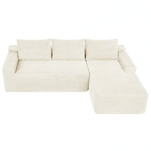 English Elm New3 Cloud Sectional Sofa with L-Shaped Chaise Deep Seat Corduroy Upholstered Modern White Right W3975P519732