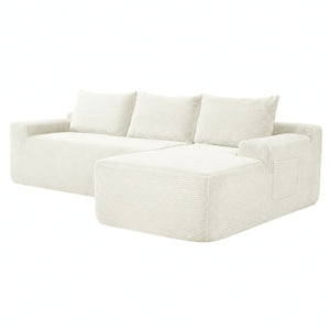 English Elm New3 Cloud Sectional Sofa with L-Shaped Chaise Deep Seat Corduroy Upholstered Modern White Right W3975P519732