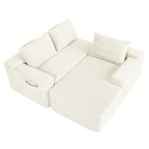 English Elm New3 Cloud Sectional Sofa with L-Shaped Chaise Deep Seat Corduroy Upholstered Modern White Right W3975P519732