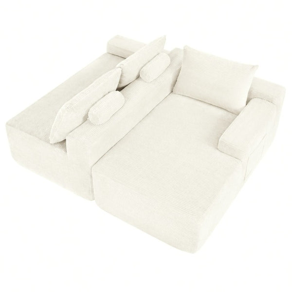 English Elm New3 Cloud Sectional Sofa with L-Shaped Chaise Deep Seat Corduroy Upholstered Modern White Right W3975P519732