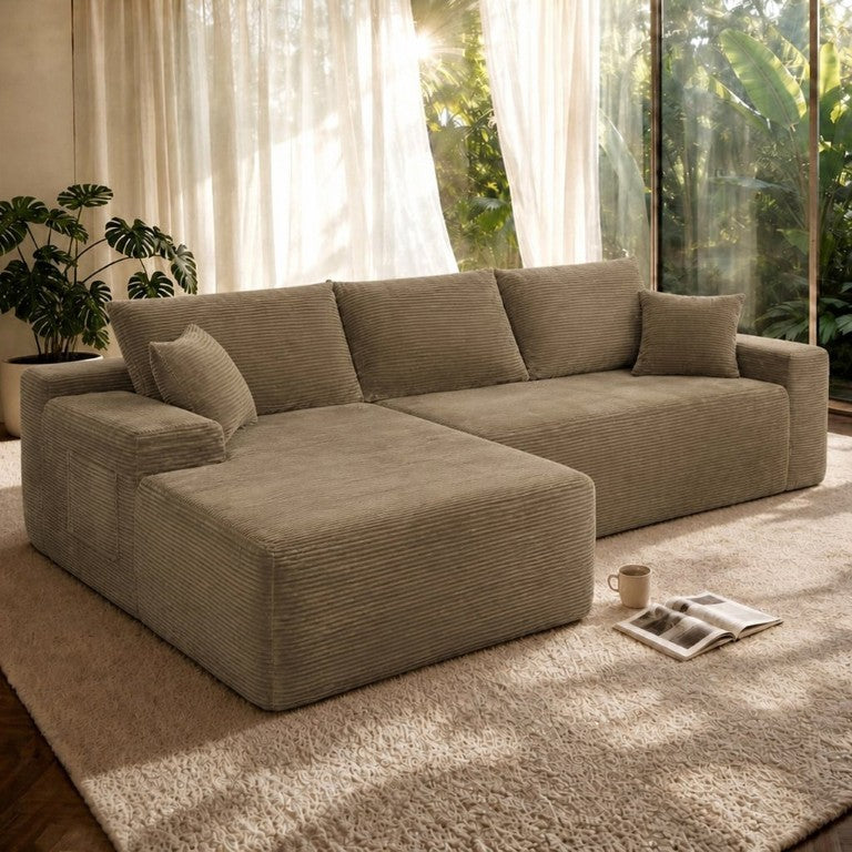 English Elm 96.9 Inch Corduroy L-Shaped Sectional with Deep Chaise for Modern Living Rooms W3975P519736