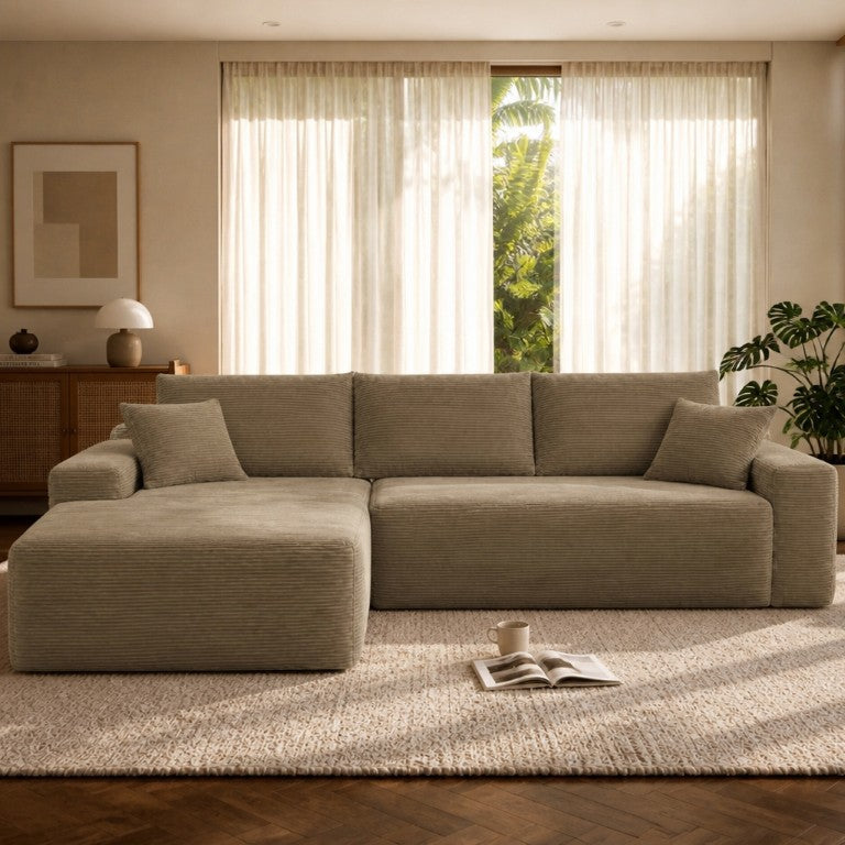 English Elm 96.9 Inch Corduroy L-Shaped Sectional with Deep Chaise for Modern Living Rooms W3975P519736