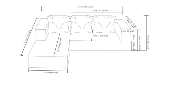 English Elm 96.9''Cloud Modular Sectional Corduroy Sofa with Deep Seat and L Shaped Chaise for Living Room Black W3975P519977
