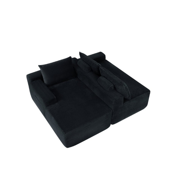 English Elm 96.9''Cloud Modular Sectional Corduroy Sofa with Deep Seat and L Shaped Chaise for Living Room Black W3975P519977