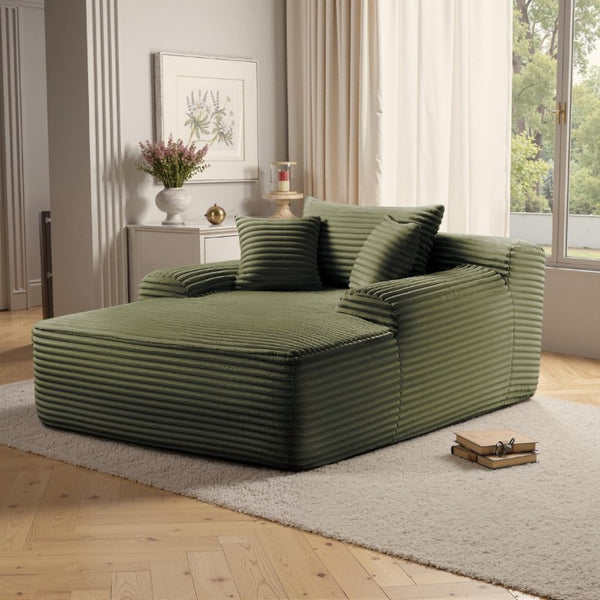 English Elm New Striped Corduroy Convertible Sleeper Chair with Wide Armrest and Two Throw Pillows W3975P521225