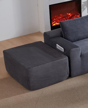 English Elm Xs-Ottoman-Corduroy-Camel Ribbed Corduroy Compact Ottoman for Cozy Living Rooms and Bedrooms Grey W3975P521370