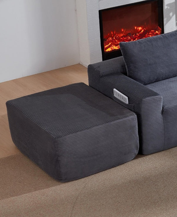 English Elm Xs-Ottoman-Corduroy-Camel Ribbed Corduroy Compact Ottoman for Cozy Living Rooms and Bedrooms Grey W3975P521370