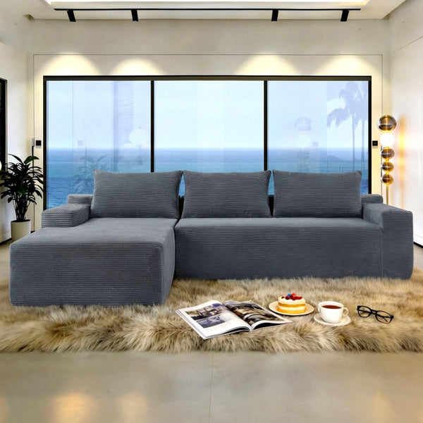 English Elm New Cloud Sectional Sofa Deep Seated Corduroy Upholstered L-Shape for Living Room W3975P525438