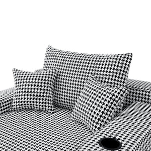 English Elm Convertible Corduroy Chaise Sleeper Chair Houndstooth Lounge Sofa Bed with Cup Holder W3975P533644