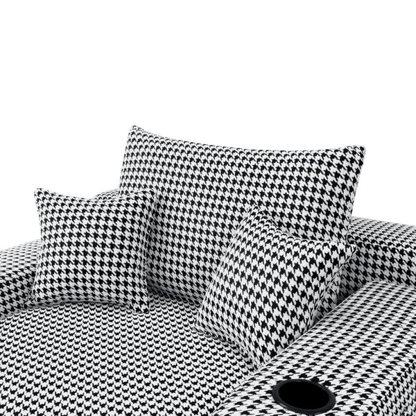 English Elm Convertible Corduroy Chaise Sleeper Chair Houndstooth Lounge Sofa Bed with Cup Holder W3975P533644