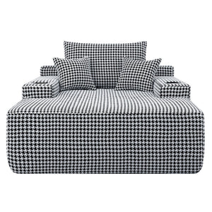 English Elm Convertible Corduroy Chaise Sleeper Chair Houndstooth Lounge Sofa Bed with Cup Holder W3975P533644