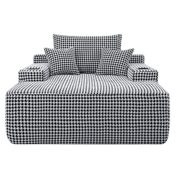 English Elm Convertible Corduroy Chaise Sleeper Chair Houndstooth Lounge Sofa Bed with Cup Holder W3975P533644