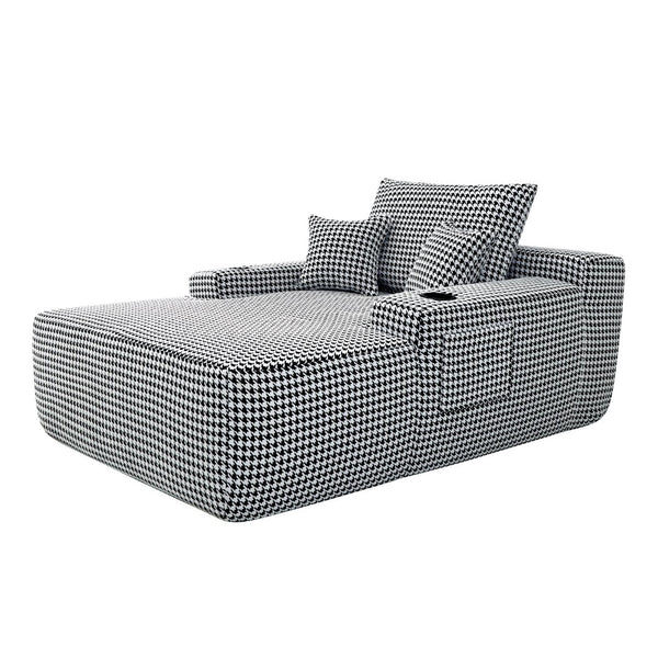 English Elm Convertible Corduroy Chaise Sleeper Chair Houndstooth Lounge Sofa Bed with Cup Holder W3975P533644