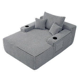 English Elm Convertible Corduroy Chaise Sleeper Chair Houndstooth Lounge Sofa Bed with Cup Holder W3975P533644