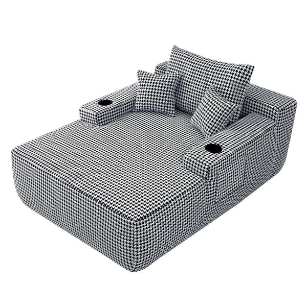 English Elm Convertible Corduroy Chaise Sleeper Chair Houndstooth Lounge Sofa Bed with Cup Holder W3975P533644