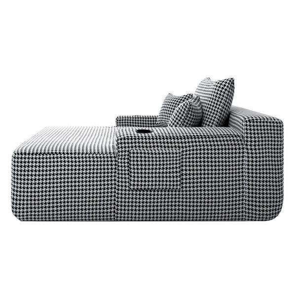 English Elm Convertible Corduroy Chaise Sleeper Chair Houndstooth Lounge Sofa Bed with Cup Holder W3975P533644