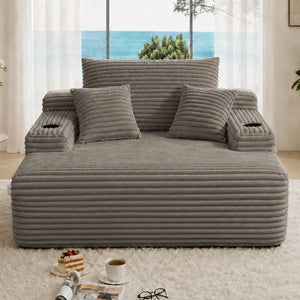English Elm New Plush Striped Convertible Chaise Sleeper Chair with Cup Holder and Throw Pillows W3975P538346