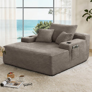 English Elm New Plush Striped Convertible Chaise Sleeper Chair with Cup Holder and Throw Pillows W3975P538346