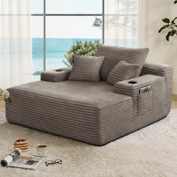 English Elm New Plush Striped Convertible Chaise Sleeper Chair with Cup Holder and Throw Pillows W3975P538346