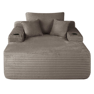 English Elm New Plush Striped Convertible Chaise Sleeper Chair with Cup Holder and Throw Pillows W3975P538346
