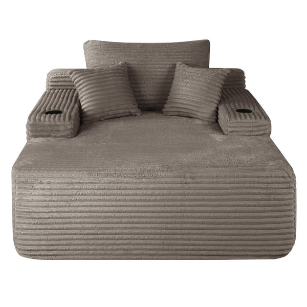 English Elm New Plush Striped Convertible Chaise Sleeper Chair with Cup Holder and Throw Pillows W3975P538346