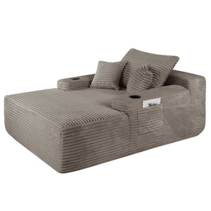 English Elm New Plush Striped Convertible Chaise Sleeper Chair with Cup Holder and Throw Pillows W3975P538346