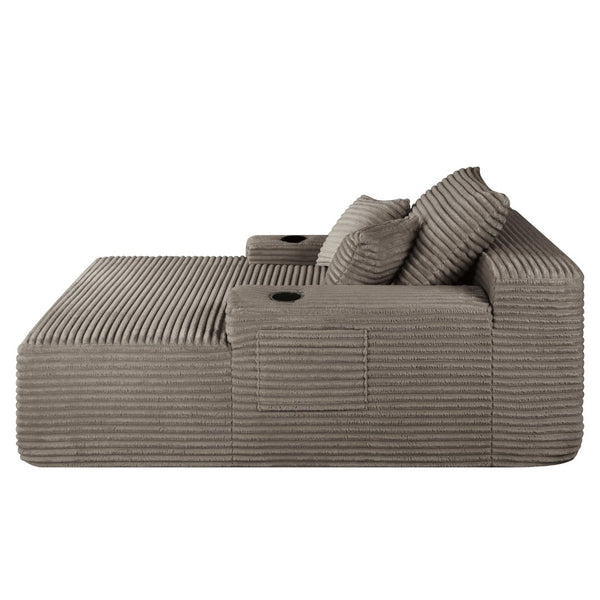 English Elm New Plush Striped Convertible Chaise Sleeper Chair with Cup Holder and Throw Pillows W3975P538346