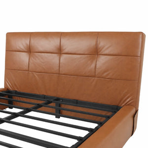 English Elm King Platform Bed Faux Leather Upholstered Frame with Padded Headboard No Box Spring King Brown W3975P539410