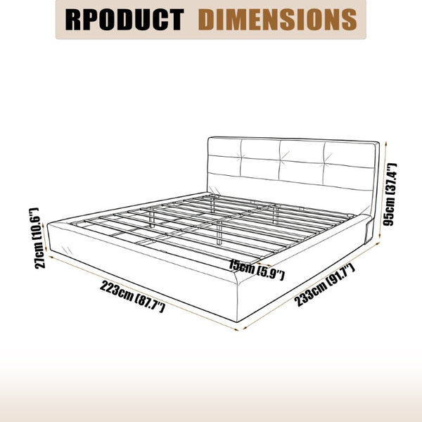 English Elm King Platform Bed Faux Leather Upholstered Frame with Padded Headboard No Box Spring King Brown W3975P539410