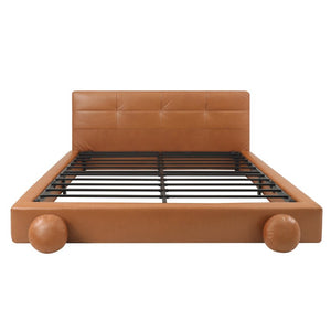 English Elm King Platform Bed Faux Leather Upholstered Frame with Padded Headboard No Box Spring King Brown W3975P539410