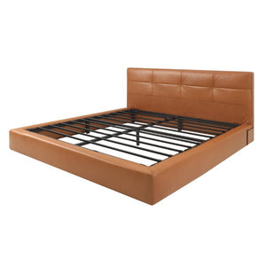 English Elm King Platform Bed Faux Leather Upholstered Frame with Padded Headboard No Box Spring King Brown W3975P539410