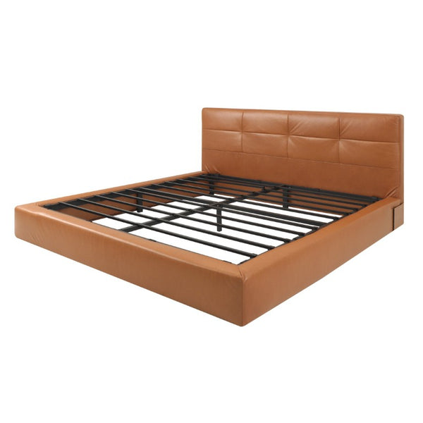 English Elm King Platform Bed Faux Leather Upholstered Frame with Padded Headboard No Box Spring King Brown W3975P539410