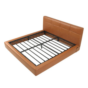 English Elm King Platform Bed Faux Leather Upholstered Frame with Padded Headboard No Box Spring King Brown W3975P539410