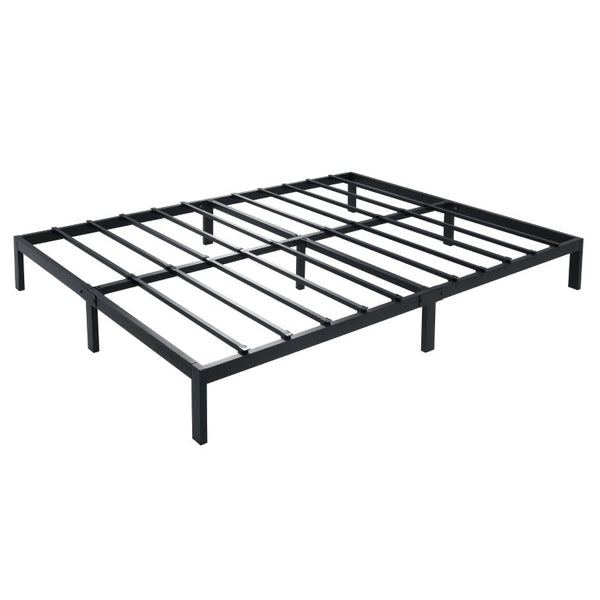 English Elm King Platform Bed Faux Leather Upholstered Frame with Padded Headboard No Box Spring Queen Black W3975P539411