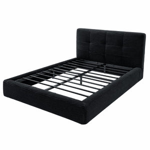 English Elm King Platform Bed Faux Leather Upholstered Frame with Padded Headboard No Box Spring Queen Black W3975P539411
