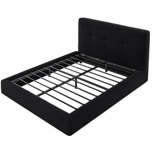 English Elm King Platform Bed Faux Leather Upholstered Frame with Padded Headboard No Box Spring Queen Black W3975P539411