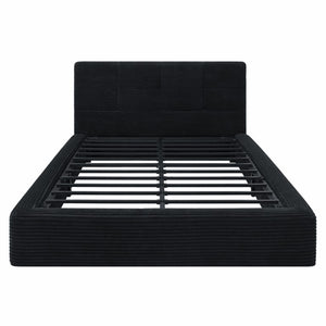 English Elm King Platform Bed Faux Leather Upholstered Frame with Padded Headboard No Box Spring Queen Black W3975P539411