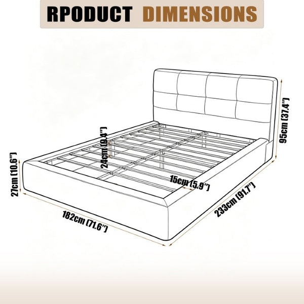 English Elm King Platform Bed Faux Leather Upholstered Frame with Padded Headboard No Box Spring Queen Beige W3975P539414