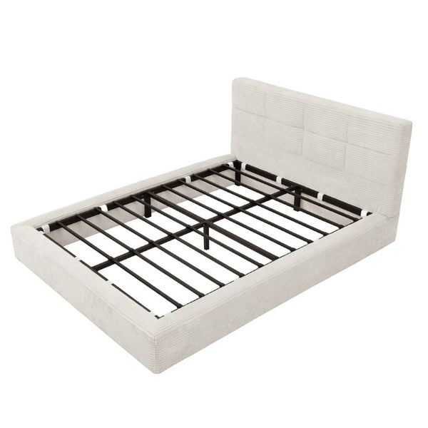 English Elm King Platform Bed Faux Leather Upholstered Frame with Padded Headboard No Box Spring Queen Beige W3975P539414